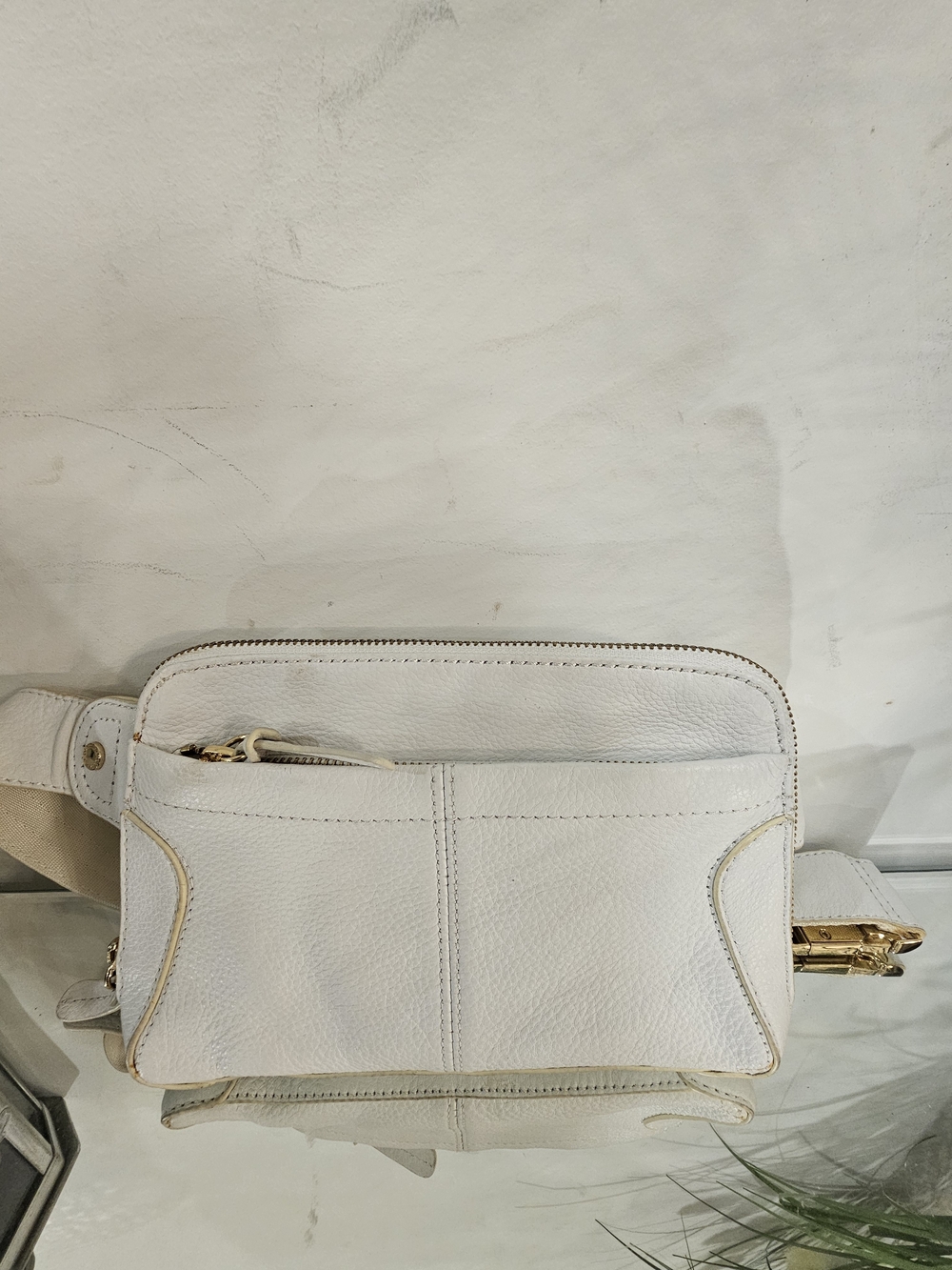 Danier White Leather Crossbody with Gold Hardware